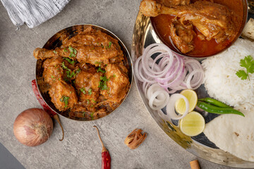 Chicken Kohlapuri is spicy Maharashtrian delicary of tender boneless chicken cooked with aromatic roasted ground spices and coconut. India food.