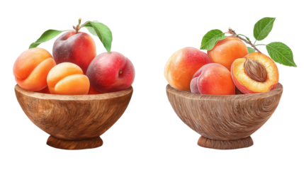 Two Wooden Bowls of Ripe Apricots and Peaches