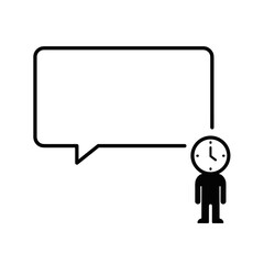 Clock head character with square speech bubble