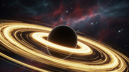 Stunning digital illustration of a majestic black hole with a vibrant accretion disk in deep space, capturing cosmic gravity and celestial wonders