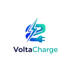 Modern electric charging station logo featuring a stylized plug and lightning bolt design