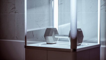 Modern 3D Rendering of Dumbbell in a Display Case