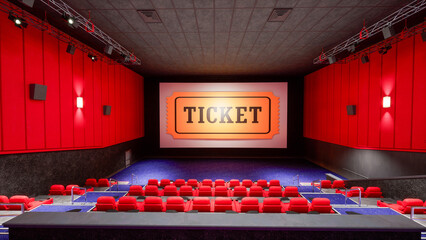 Cinema Ticket Scenes in a Movie Theater 3D Rendering