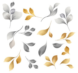 Elegant Watercolor Gold and silver Botanical Leaf Collection
