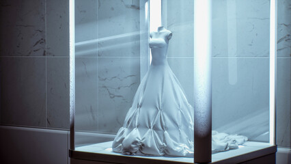 Elegant 3D Rendering of Luxury Wedding Dress on Display