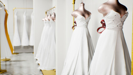 Elegant Scene of a Luxury Wedding Dress Boutique 3D Rendering