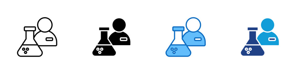 Lab Staff Multiple Style Icon Sheet Design Vector - Laboratory flask with staff profile, symbolizing clinical testing, lab research, or medical experiment