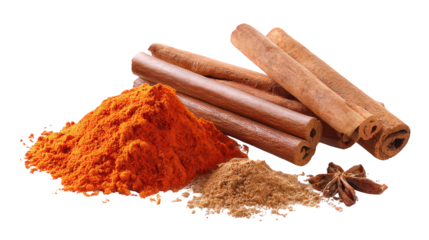 Cinnamon Sticks and Powder: Aromatic Spices on Transparent Background