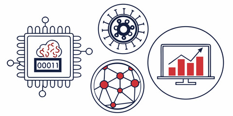Digital illustration of artificial intelligence and data analysis concepts