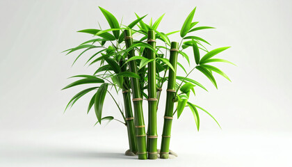 Fototapeta premium Realistic 3D bamboo plant icon on white background, detailed bamboo stalk illustration, high-quality tropical plant design, isolated bamboo 3D render, nature-inspired digital art