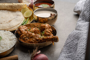Chicken Kohlapuri is spicy Maharashtrian delicary of tender boneless chicken cooked with aromatic roasted ground spices and coconut. India food.
