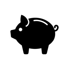 Black piggy bank isolated on transparent background silhouette