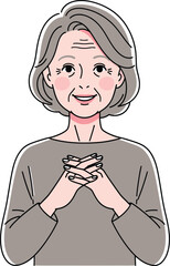 Illustration of a smiling senior woman with hands clasped together