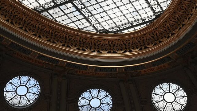 Looking up within the Bibliotheque, Paris, France