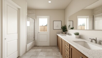 Fototapeta premium Modern Bathroom Interior Design with Natural Light and Minimalist Style
