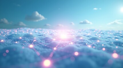 Abstract digital cloud with glowing light and network connection