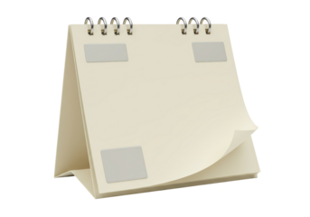 Isolated blank calendar mockup with flip over pages, desktop reminder, office supplies