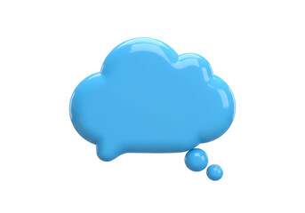 Isolated Blue Cloud Thought Bubble, Glossy Speech Balloon, Abstract Icon, Graphic Element