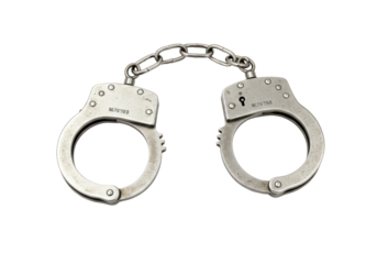 Isolated police handcuffs shiny metallic finish criminal justice restraint equipment