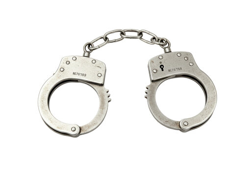 Isolated police handcuffs shiny metallic finish criminal justice restraint equipment