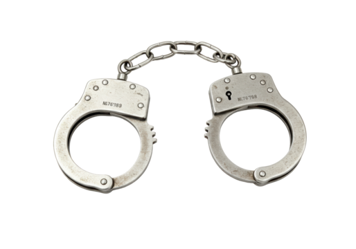 Isolated police handcuffs shiny metallic finish criminal justice restraint equipment