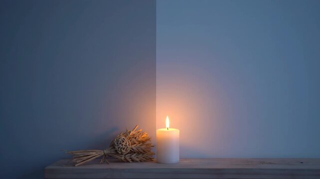 Candle and Nordic Christmas Straw Decoration in Winter Interior