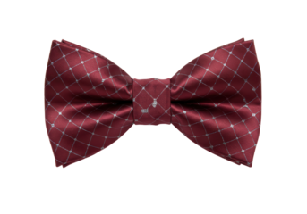 Isolated elegant claret bow tie with shimmering dotted squares for formal event, prom or party