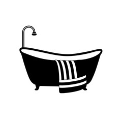 Bathtub with striped towel on transparent background silhouette