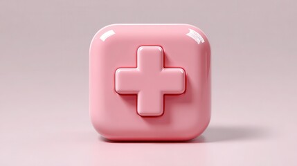 Fototapeta premium Pink Medical Icon with Plus Sign on Soft Pink Background