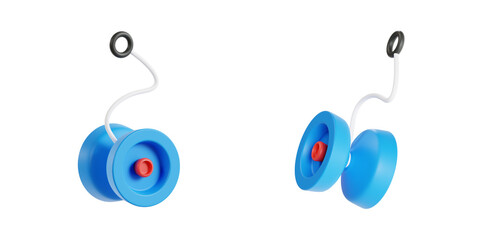 Classic blue yo-yo toy with string, 3D illustration of a retro childhood game on a light background