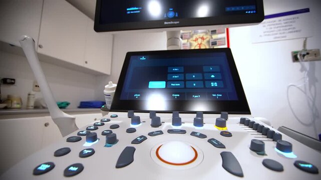 Close up view of an Ultrasound machine during diagnosis in clinic.