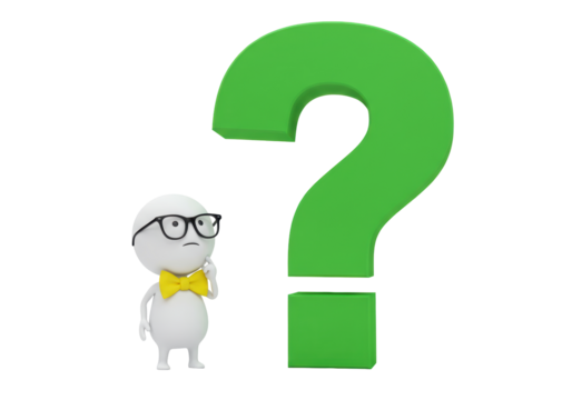 Isolated Character Pondering Next to a Question Mark Asking Questions About Life Confused