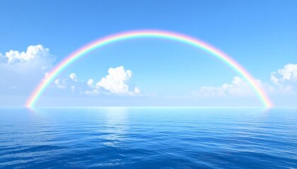 A Vibrant Rainbow Arches Over a Calm Ocean, Creating a Serene Natural Landscape
