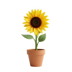 Obraz premium 3d sunflower in a pot on white background
