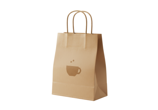 Isolated paper bag for delivery of coffee or pastry from bakery shop with handles