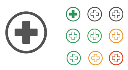 Obraz premium Variations of a plus sign in a circle icon.