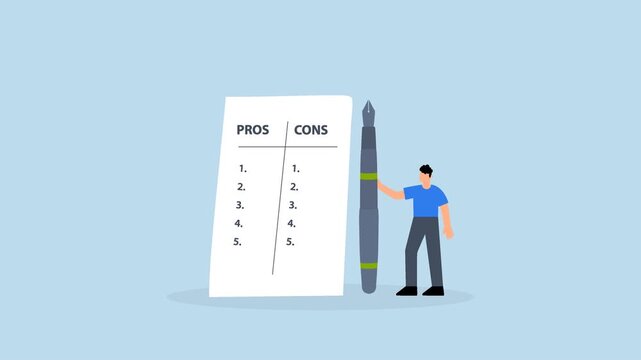 considerate businessman evaluating business advantages and disadvantages to weigh benefits