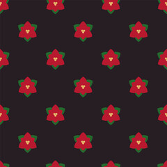 Poinsettia Flowers Black Background Pattern