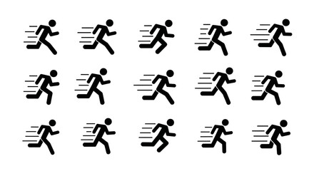 A collection of running man icons in a grid pattern.