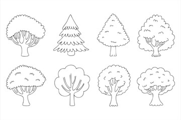 Outline Tree Icon Set Representing Forest and Nature Ecology Concept