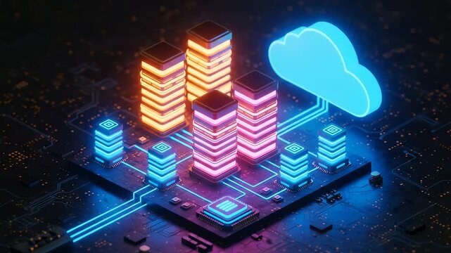 Isometric View of Illuminated Digital Ecosystem