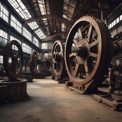 Industrial Elegance: Gigantic Gears in an Abandoned, Light-Filled Factory Interior