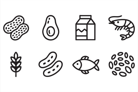 Allergy Risk Vector Pack Showing Allergen Ingredients for Diet Awareness