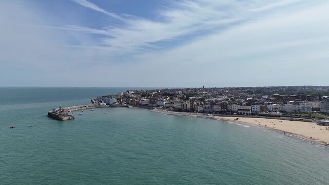 Margate seaside town Kent UK drone,aerial summers day blue sky