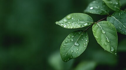 Green leaf close-up with water droplets