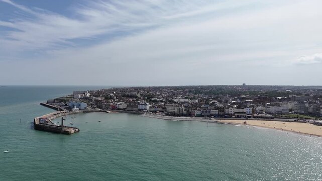 Establishing aerial shot Margate seaside town Kent UK