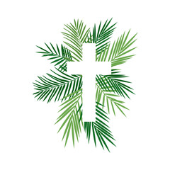Palm Sunday, Christian Cross. Easter and the Resurrection of Christ. Baptism Invitation. Easter Cross. Holy Spirit. Religious. Baptism Christening Invitation. Vector Sticker