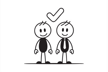 Two Stick Figure Businessmen with Check Mark Symbolizing Team Approval