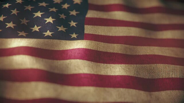 Seamless looping animation of a USA flag waving vigorously in the wind, perfect for patriotic, national, or celebratory themes. The flag moves dynamically with graceful, continuous motion.