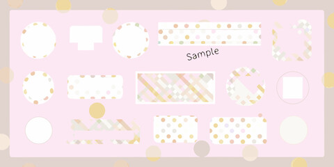 Collection of pastel colored decorative frames and elements with polka dots and plaid patterns
